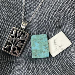 Silpada "Live, Laugh, Love" Pendant with 3 Interchangeable Stones & Chain S1957